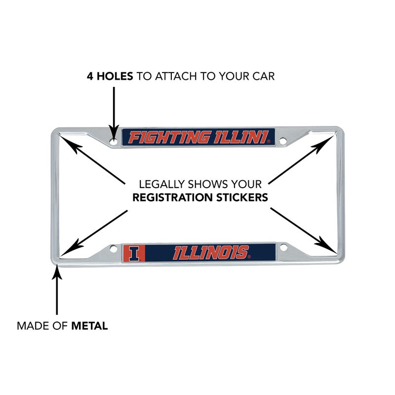 Desert Cactus University of Illinois Fighting Illini U of I Car Accessories Metal License Plate Frame and Tag Holder for Front or Rear of Car (Mascot) - Image 4
